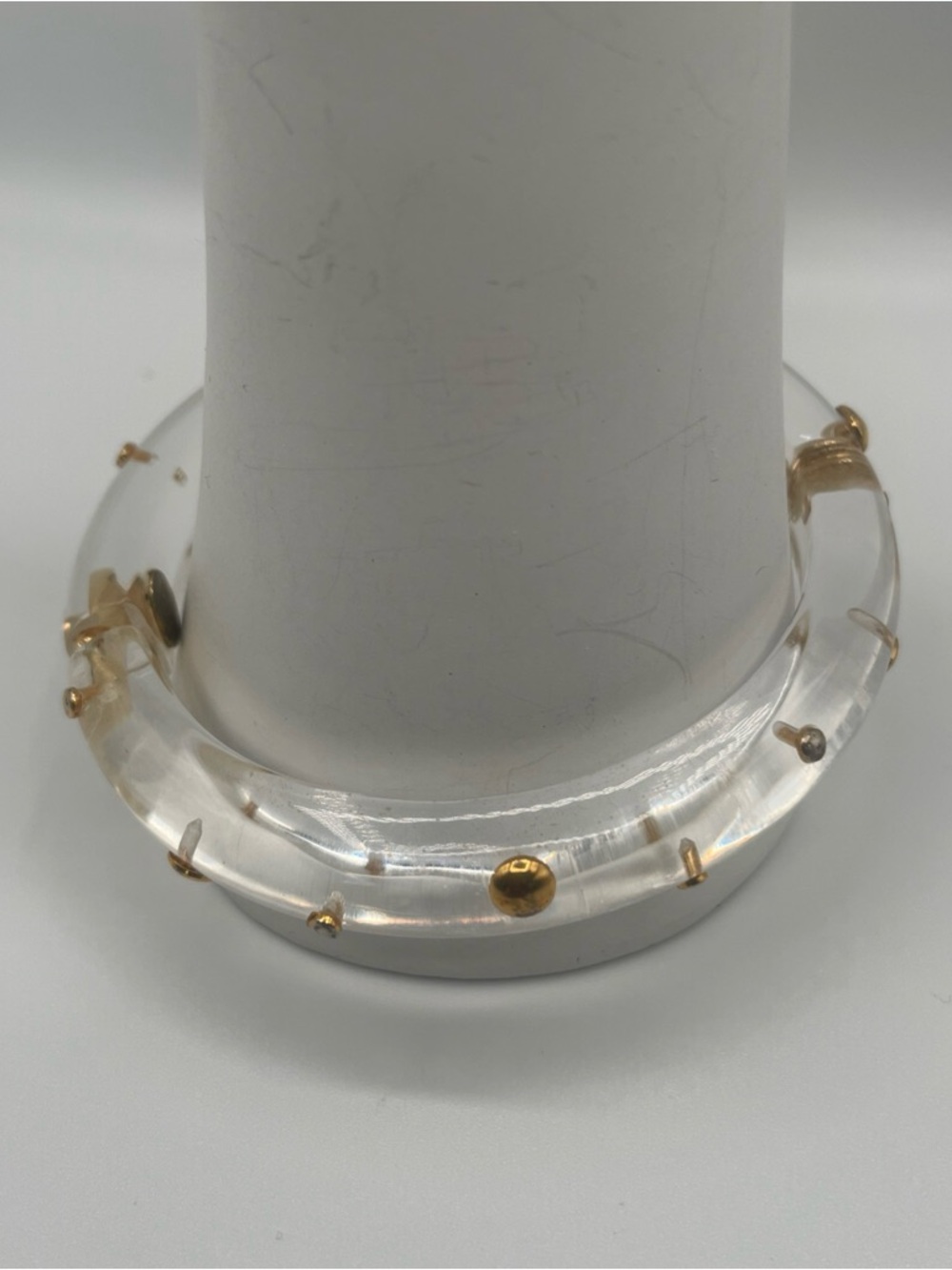Alexis Bittar Clear Lucite Crystal Gold Tone Studded Hinge Bangle